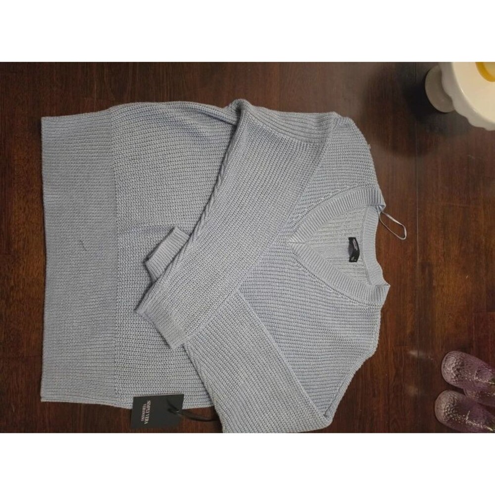 NWT Simply Vera Vera Wang Light Blue V-Neck Textured Rib Knit Sweater Small